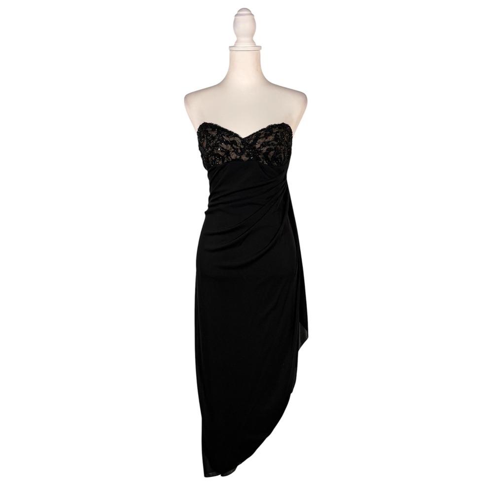 Kay Unger Black Beaded Cocktail Dress Women's‎ 10 NWT Sexy Siren Chic Goth Glam
